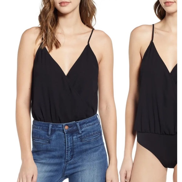 Leith Tops - Leith Black Wrap Bodysuit
